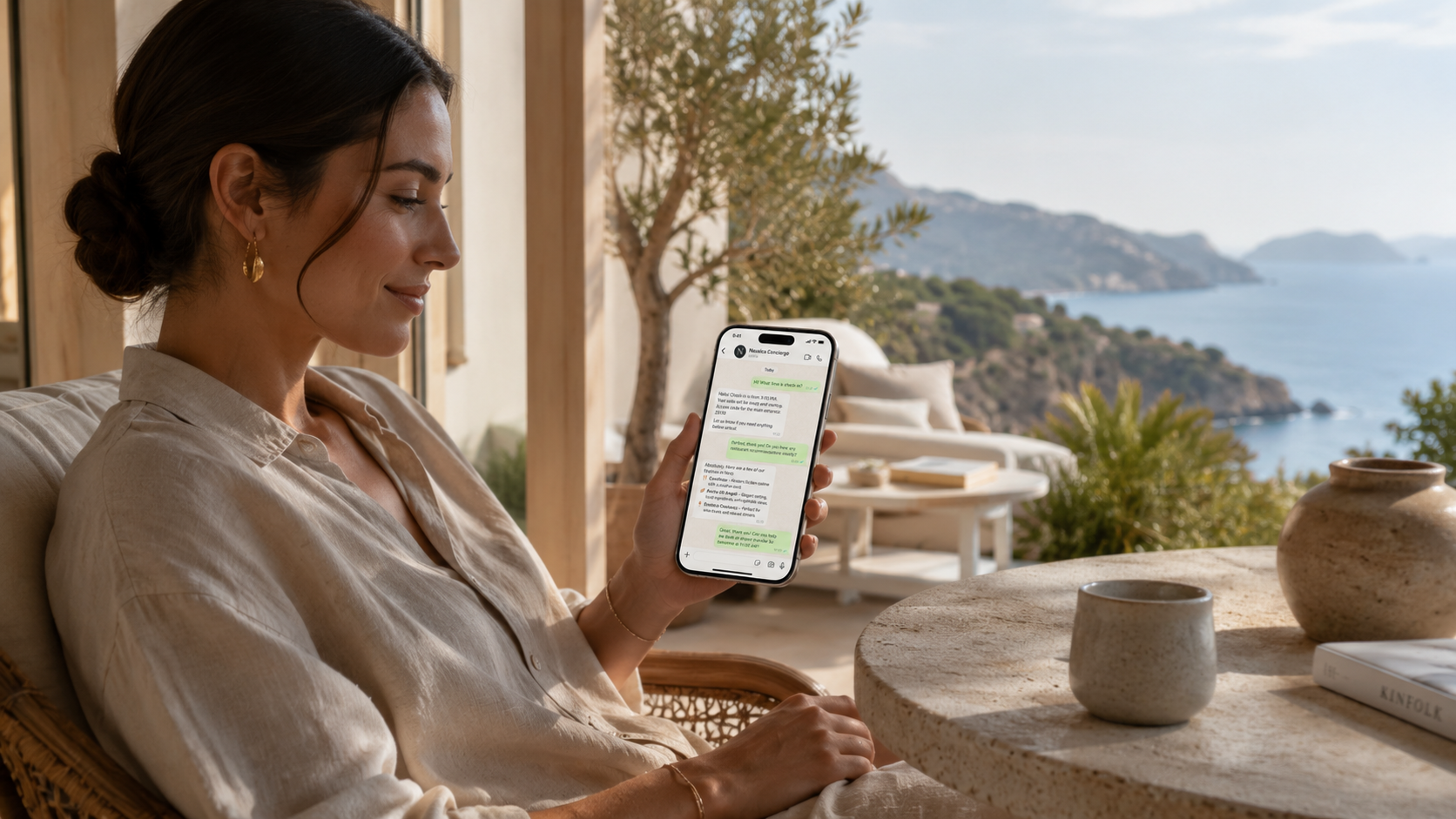 Guest using the Nauxica concierge on a smartphone